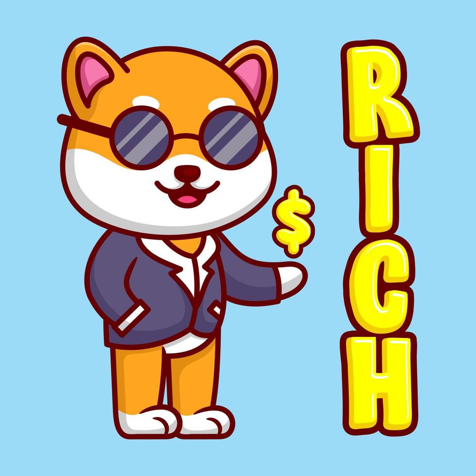 Cute Shiba Inu as a Rich Businessman Cartoon Vector Icon Illustration. Animal Character Mascot Flat Concept.