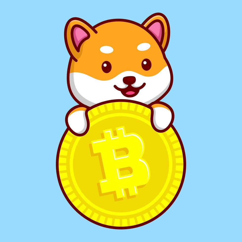 Cute Shiba Inu with Coin Cartoon Vector Icon Illustration. Animal Character Mascot Flat Concept.