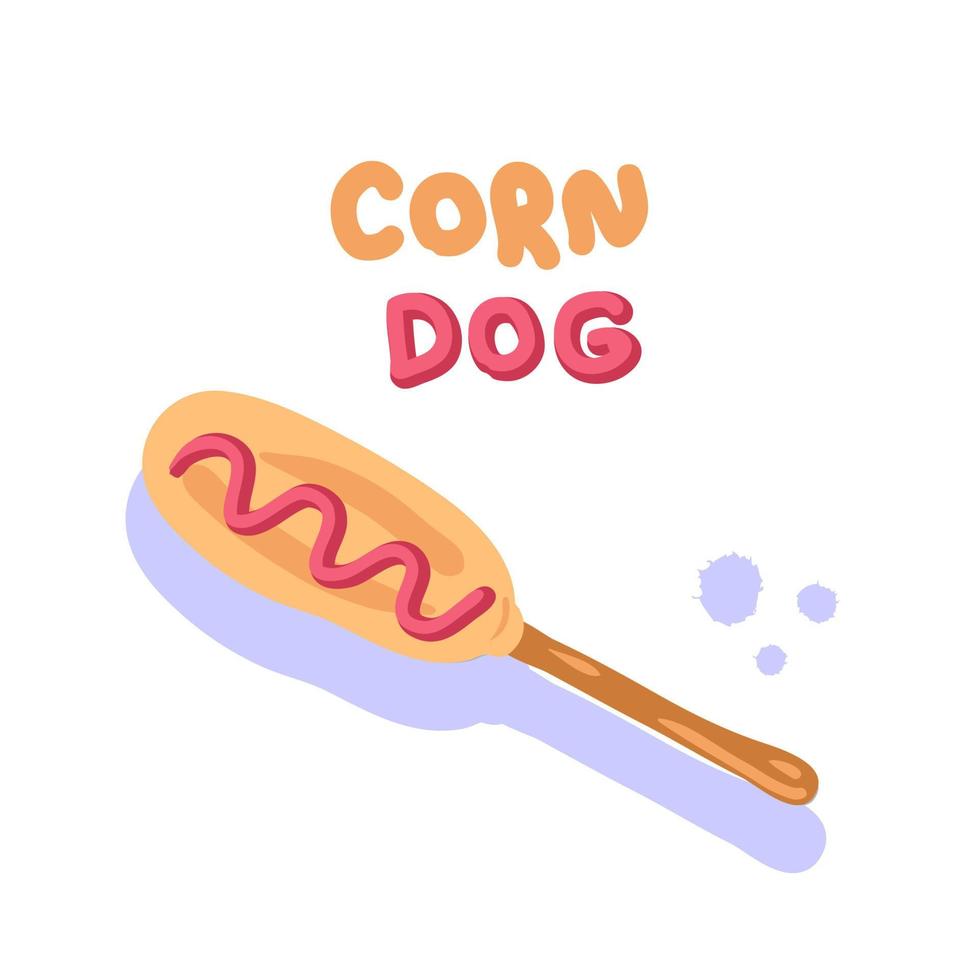 Rustic closeup of fried corndog with ketchup and text. vector