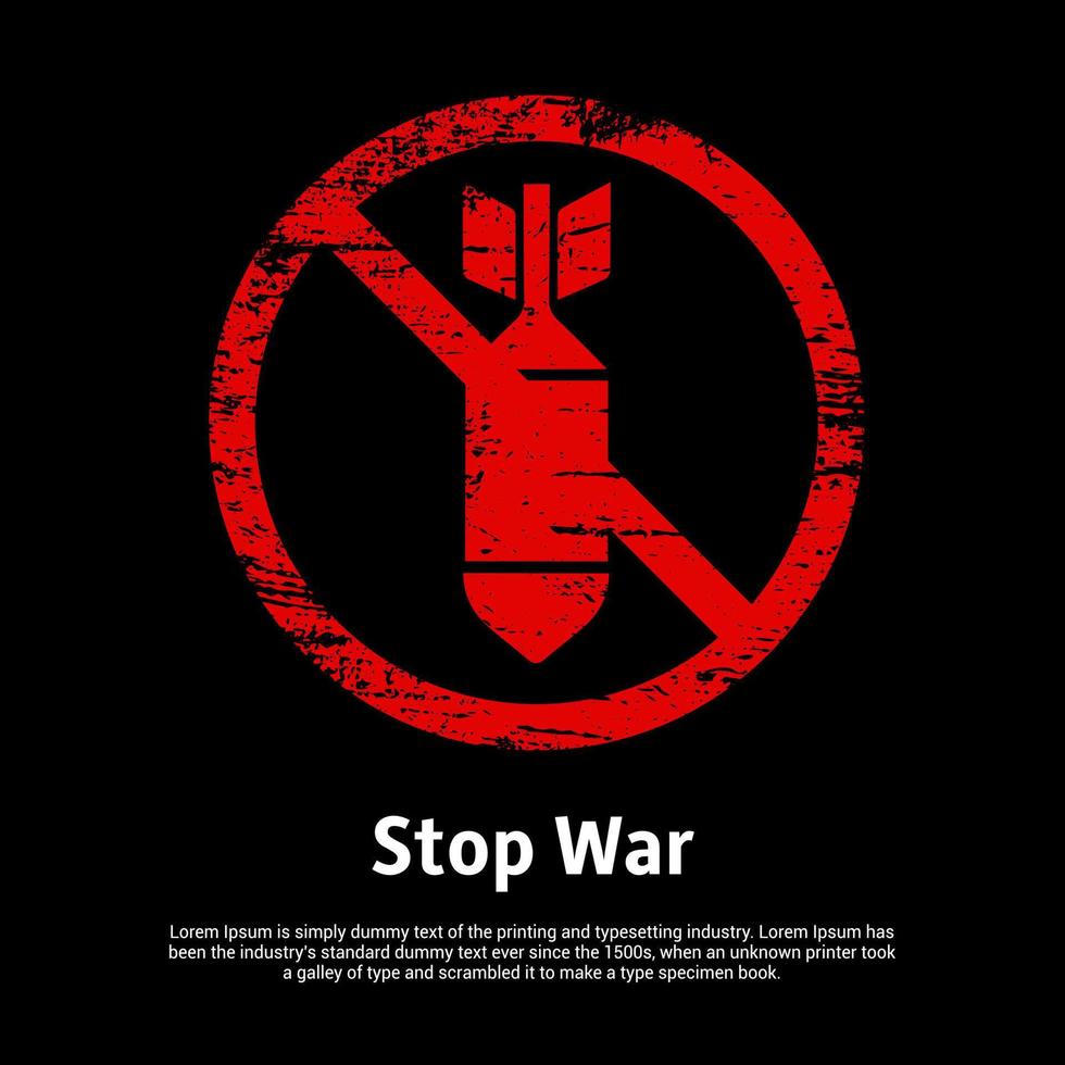 Stop war designs with missile bomb isolated on black background. No more war sign concept icon. Stop war background illustration vector