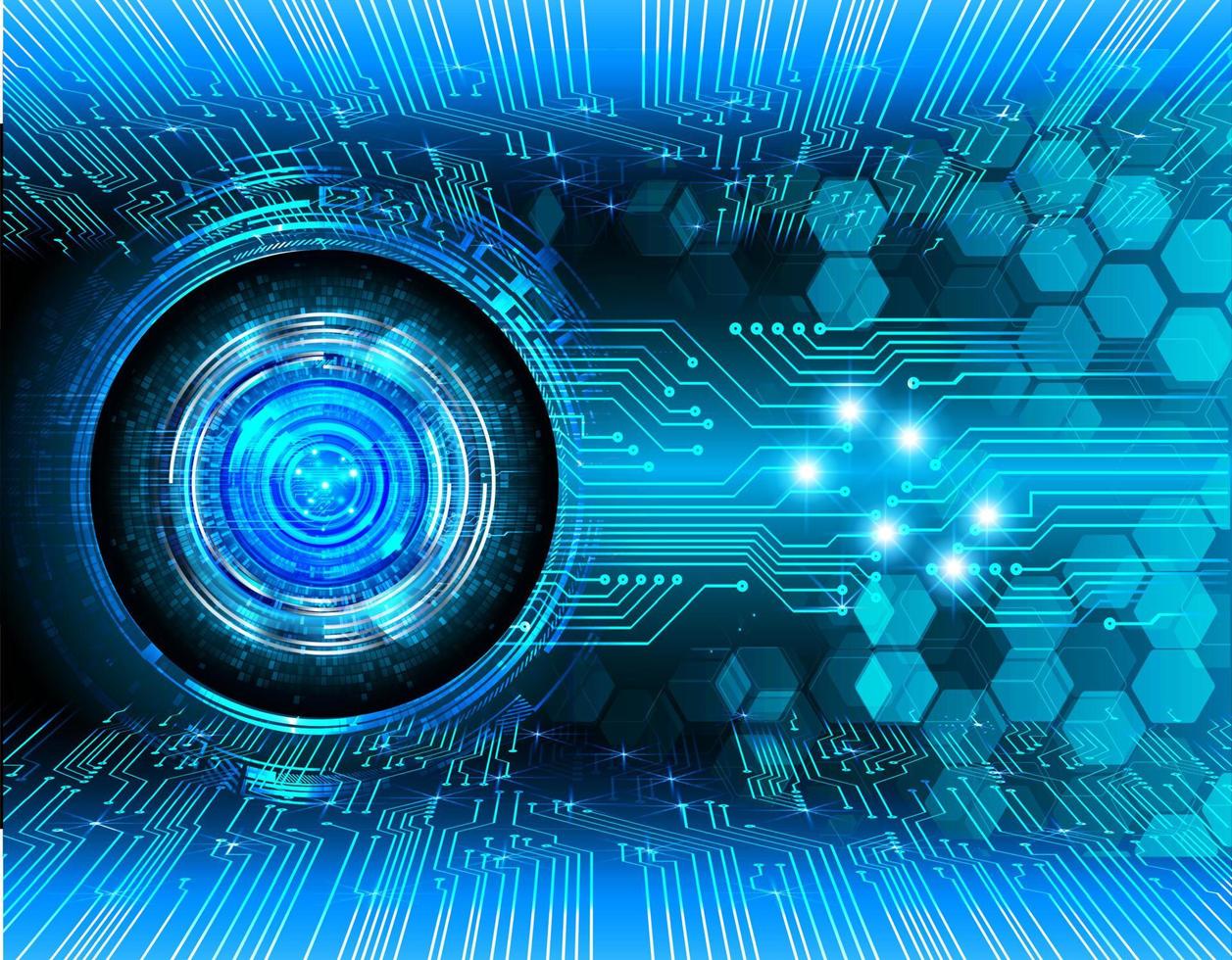 Fondo de concepto de tecnología futura de circuito cibernético de ojo azul vector