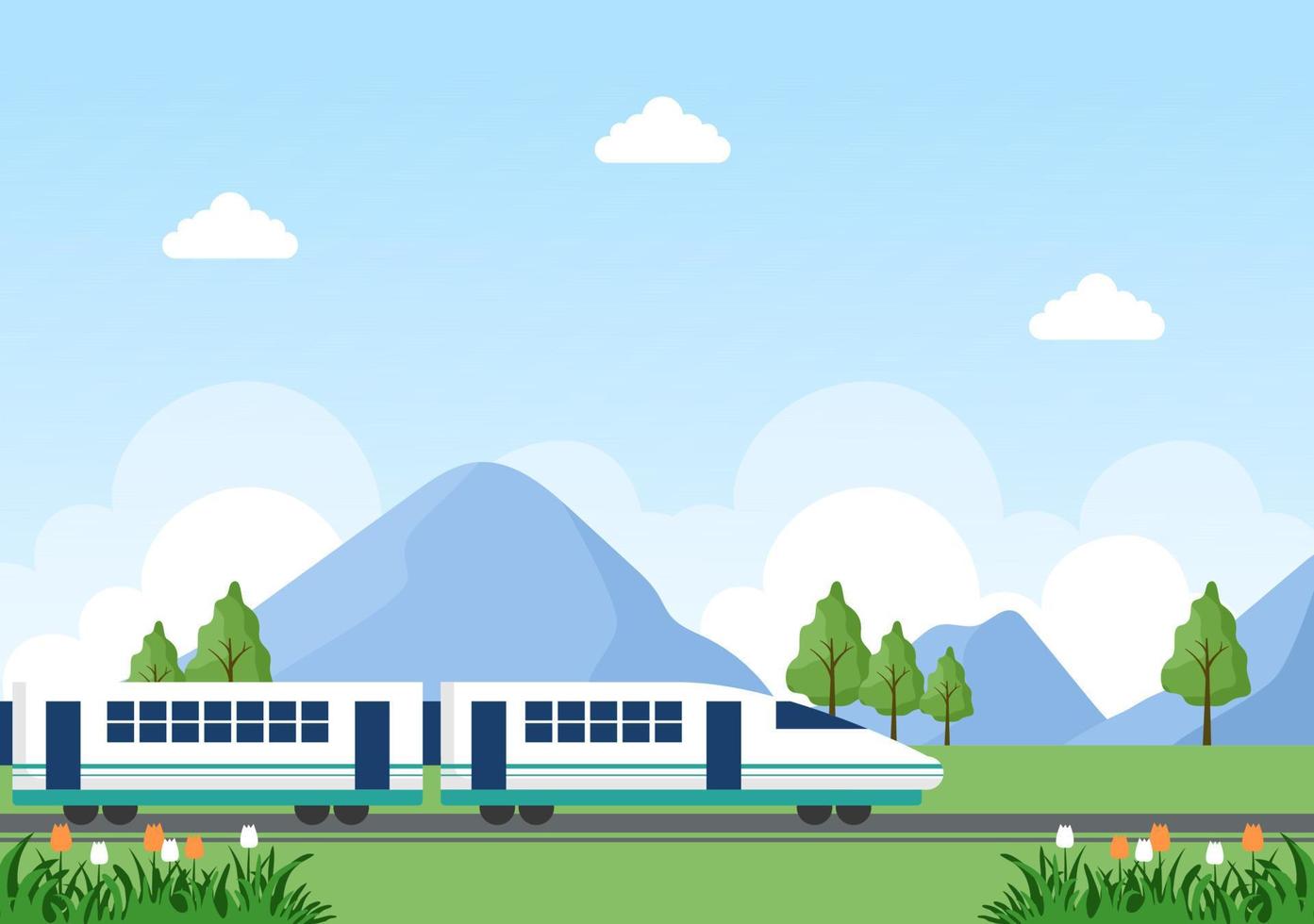 View of Train on Mountain or Sea in Flat Poster Illustration Background vector