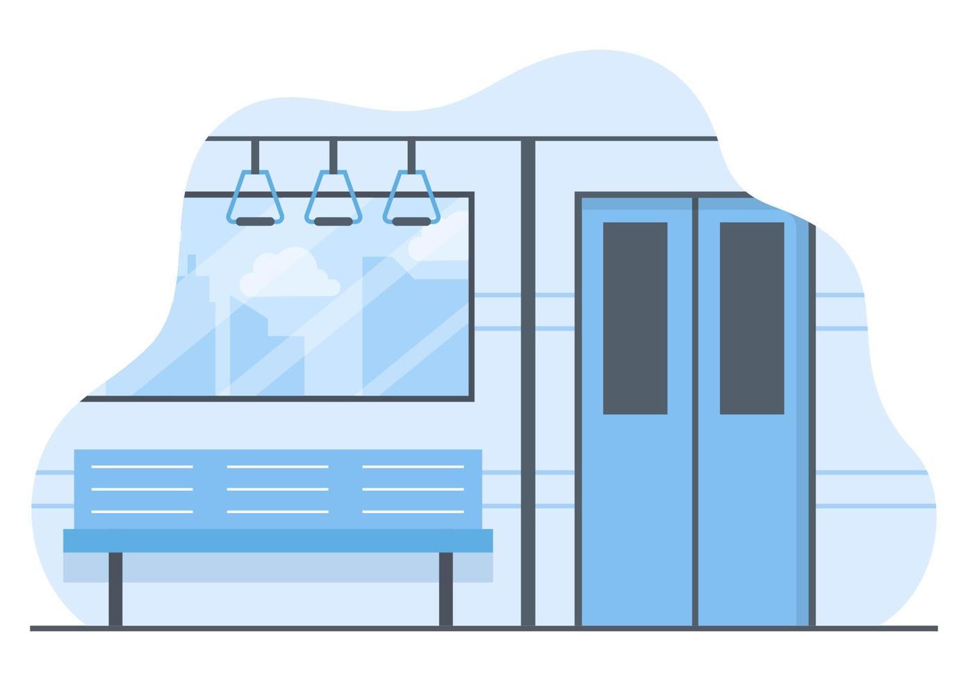 estación de tren con paisaje de transporte de tren, plataforma para la salida y metro interior subterráneo en ilustración de cartel de fondo plano vector