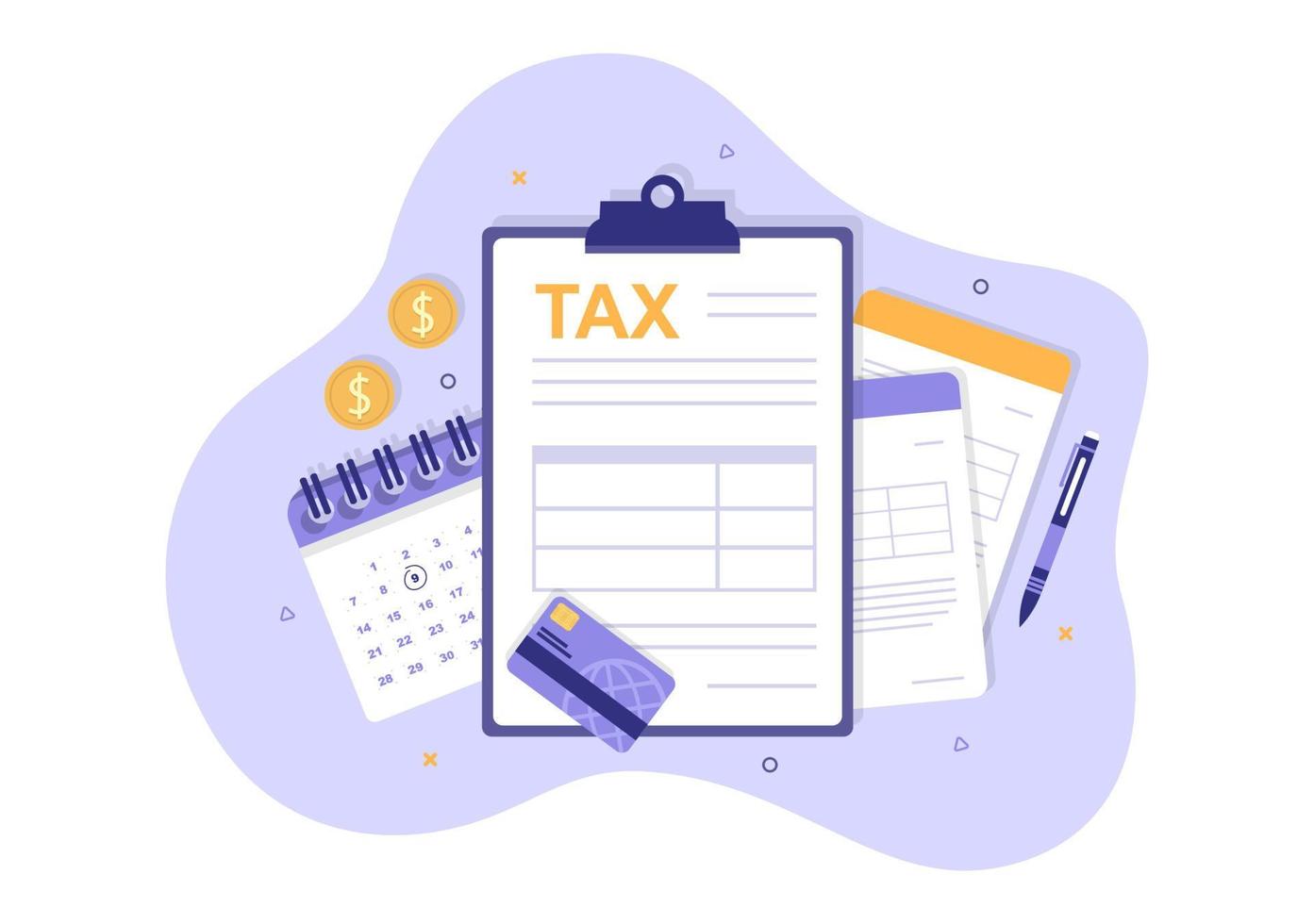 Tax Form of State Government Taxation with Forms, Calendar, Audit, Calculator or Analysis to Accounting and Payment in Flat Background Illustration vector