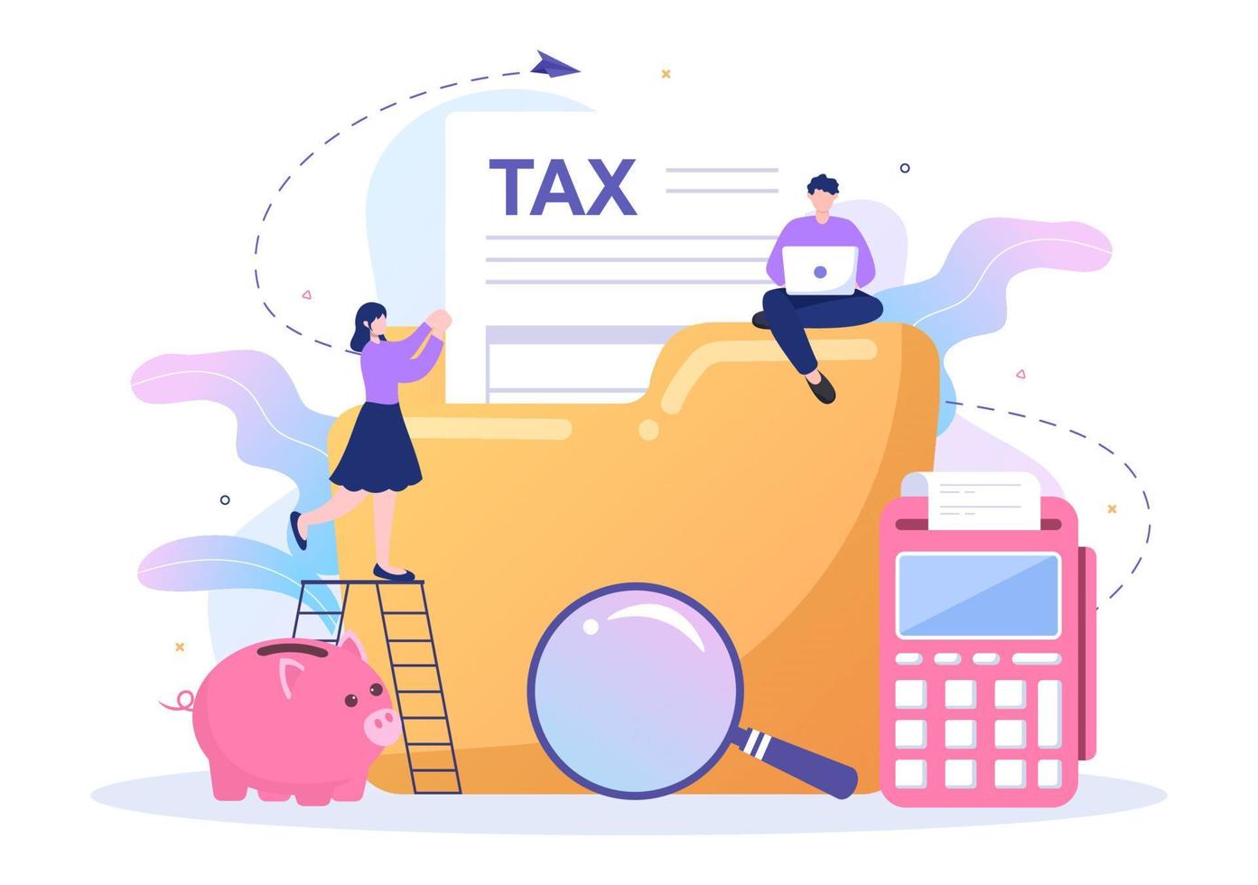 Tax Form of State Government Taxation with Forms, Calendar, Audit, Calculator or Analysis to Accounting and Payment in Flat Background Illustration vector