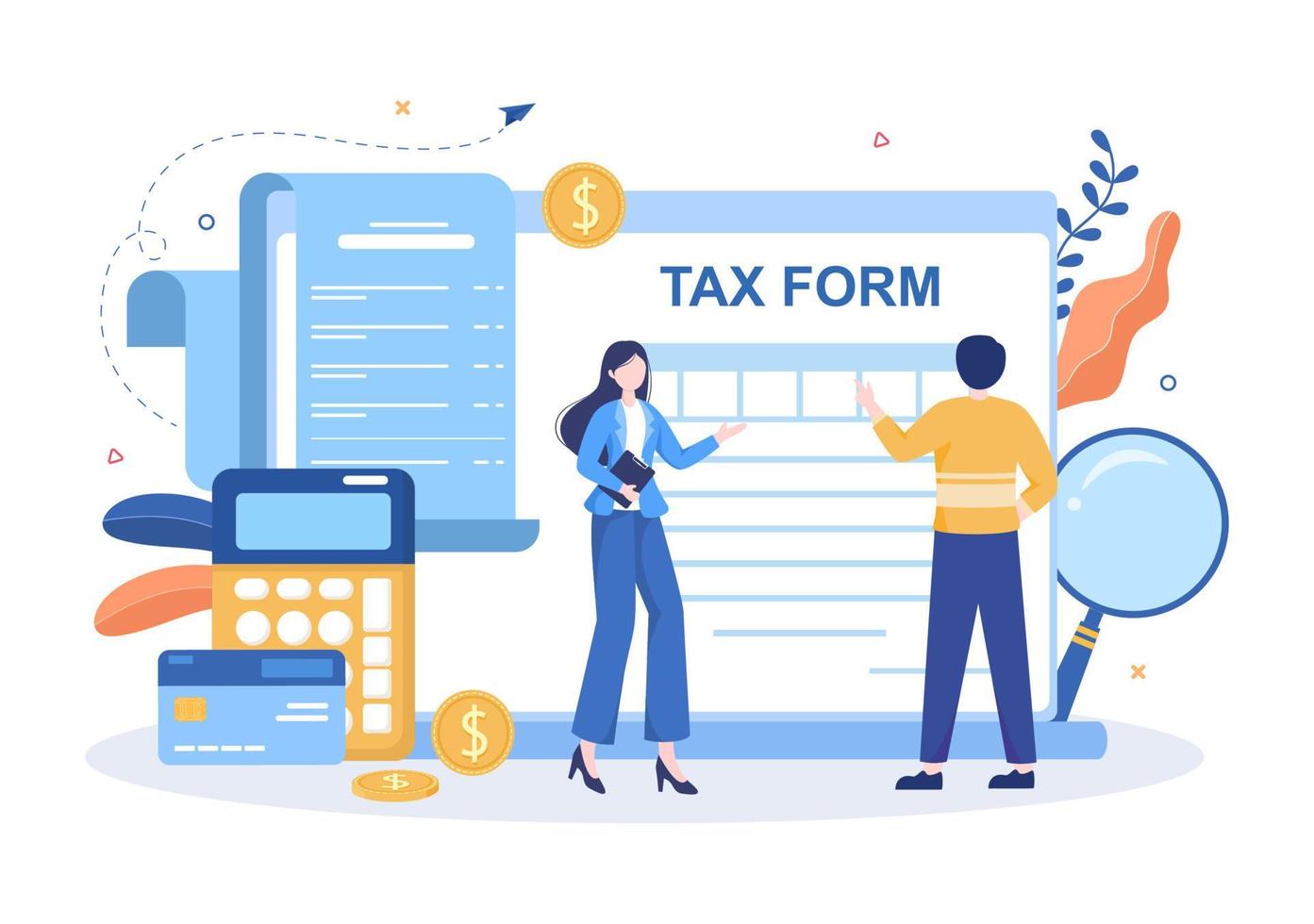 Tax Form of State Government Taxation with Forms, Calendar, Audit, Calculator or Analysis to Accounting and Payment in Flat Background Illustration vector