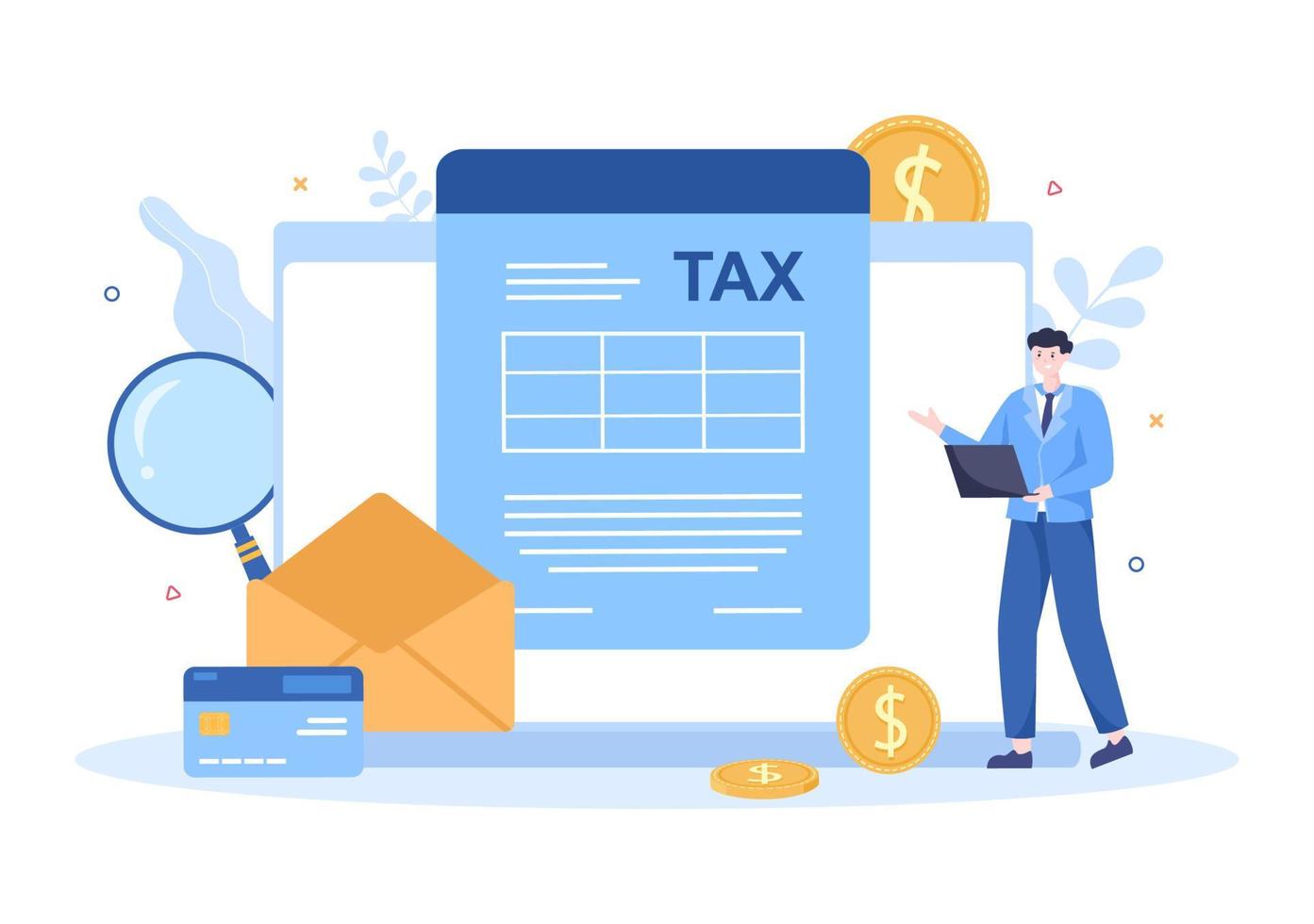 Tax Form of State Government Taxation with Forms, Calendar, Audit, Calculator or Analysis to Accounting and Payment in Flat Background Illustration vector