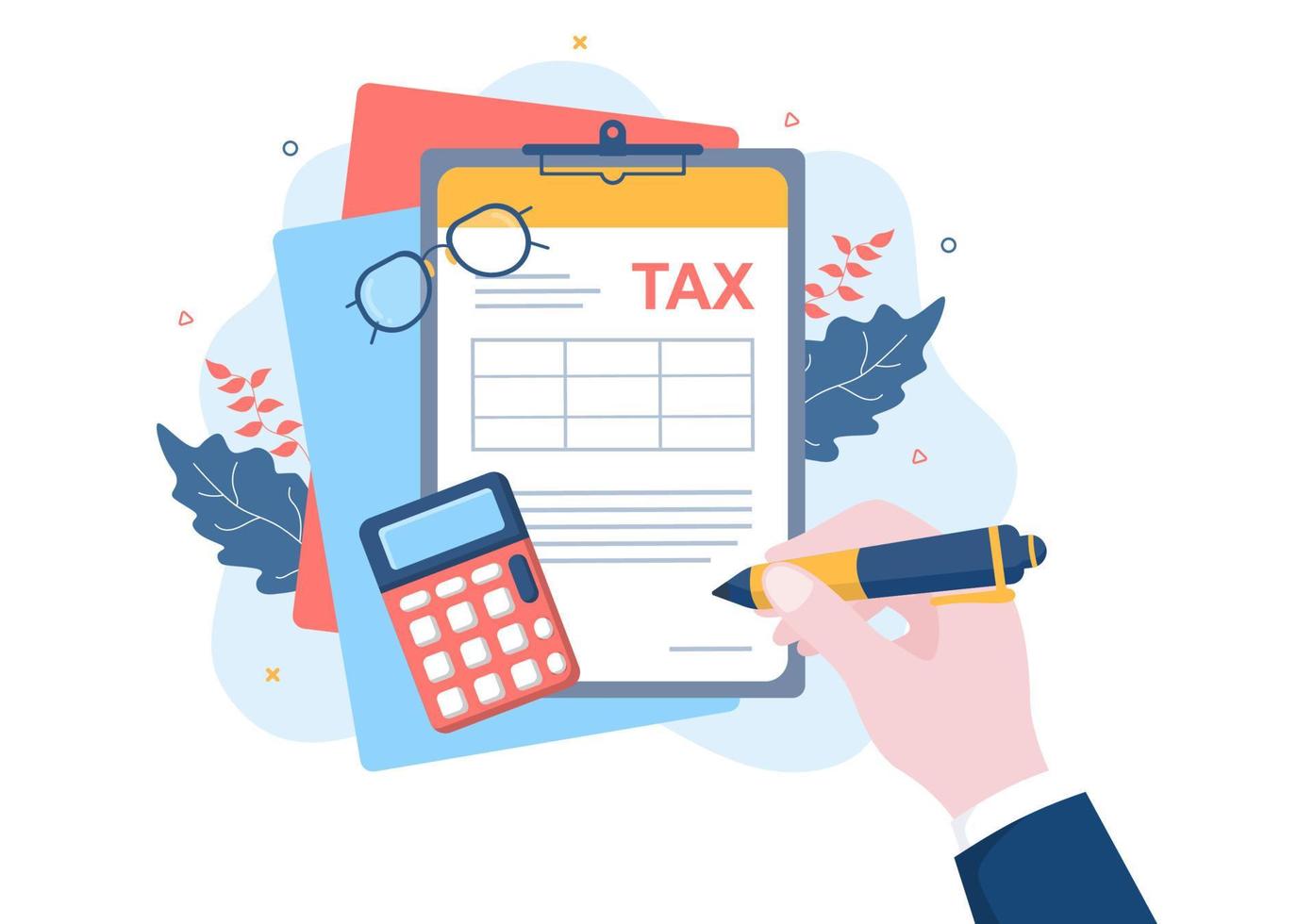 Tax Form of State Government Taxation with Forms, Calendar, Audit, Calculator or Analysis to Accounting and Payment in Flat Background Illustration vector