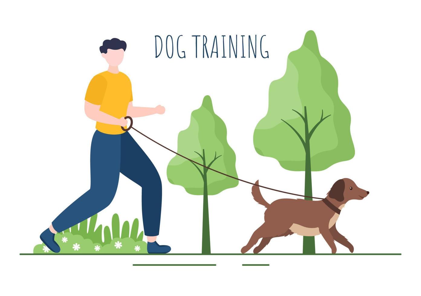 Dogs Training Center at Playground with Instructor Teaching Pets or Play for Tricks and Jumping Skills in Flat Cartoon Background Illustration vector