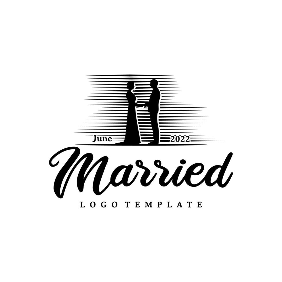 las siluetas de la boda coinciden con la pareja para la inspiración del diseño del vector del logotipo de la boda