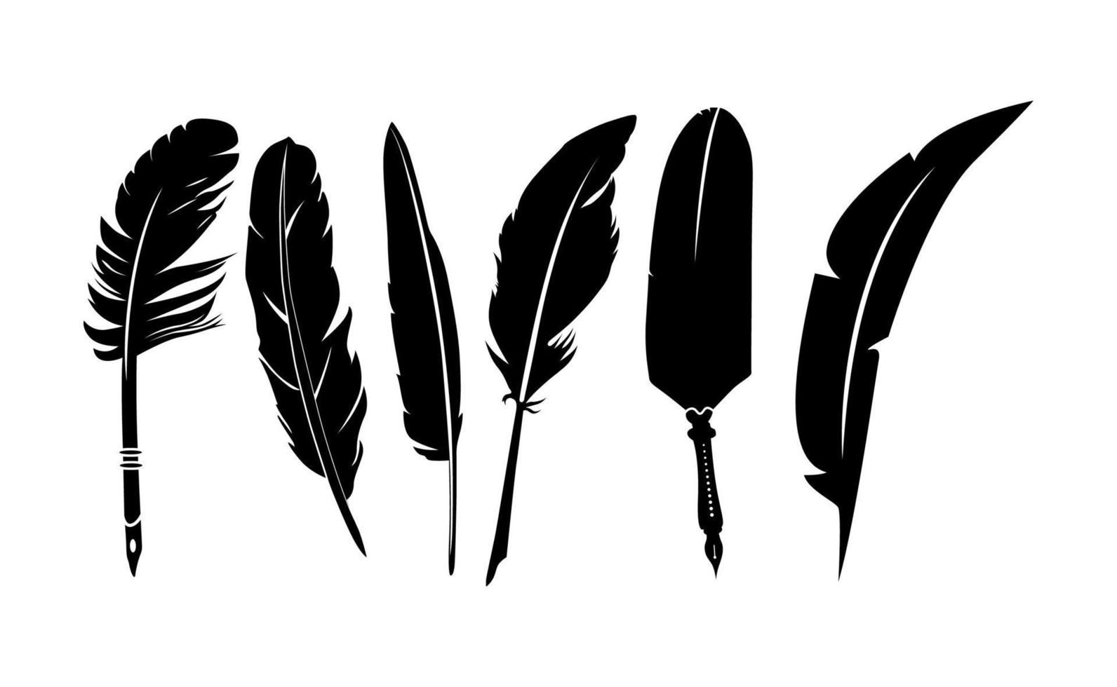 quill feather pen silhouette set design inspiration vector