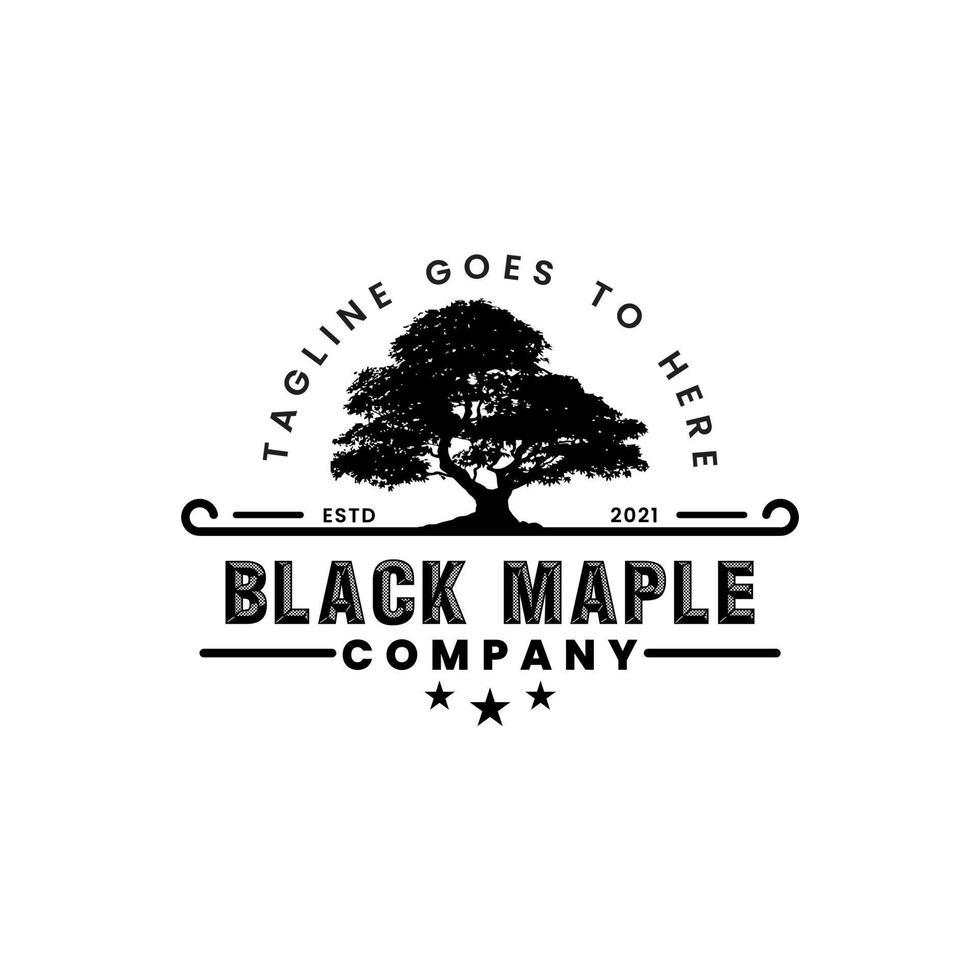Old Oak Maple Tree Silhouette Logo Design vector