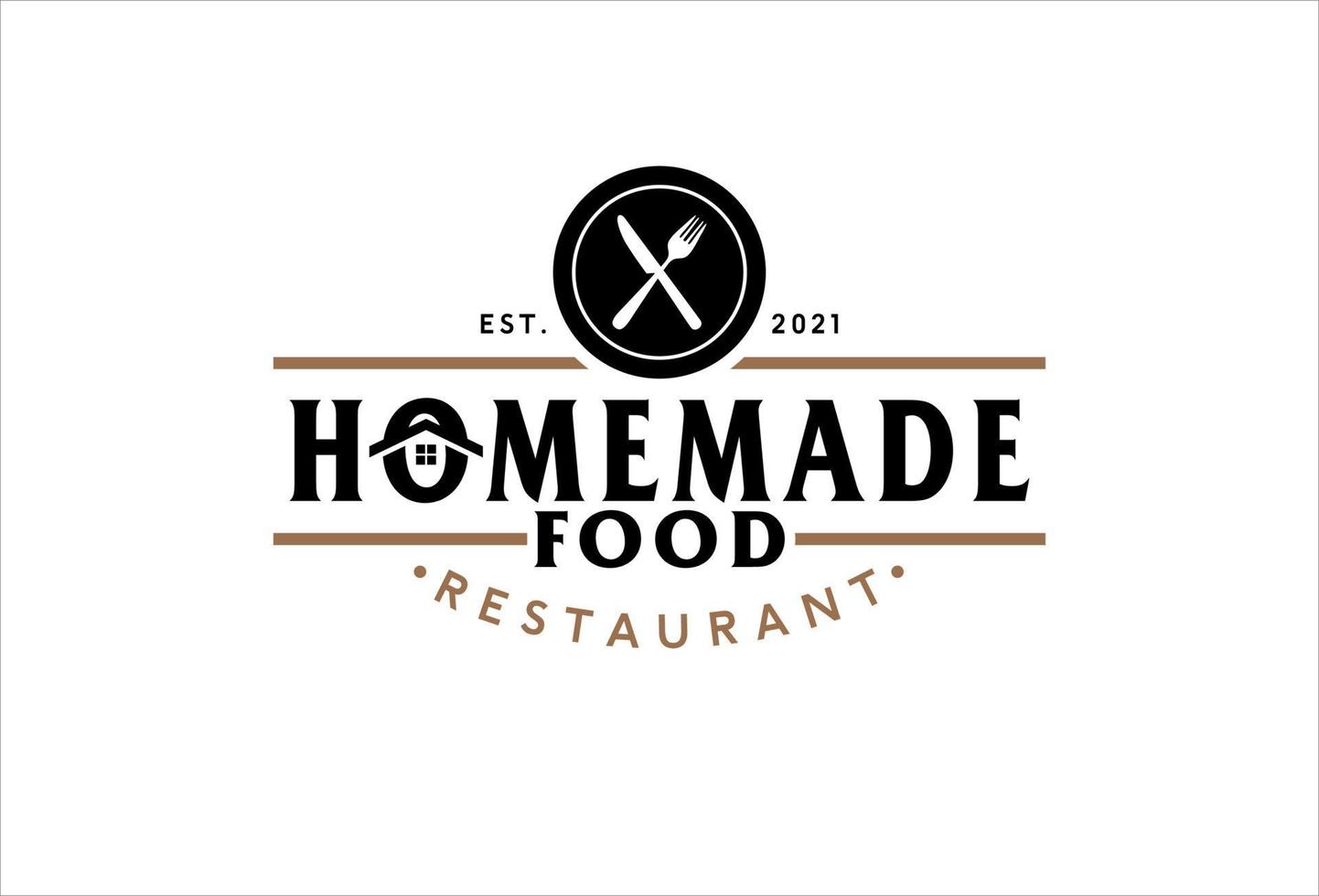 logotipo del restaurante casero con tenedor y cuchillo cruzados vector