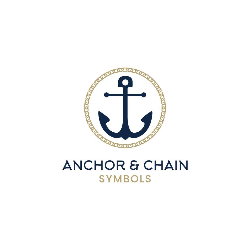 logotipo circular de ancla y cadena para inspiración de diseño de puertos, marinos y cruceros vector