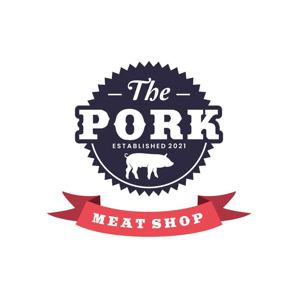 Butcher Meat Shop With Pig Pork Bacon Logo Design Inspiration vector