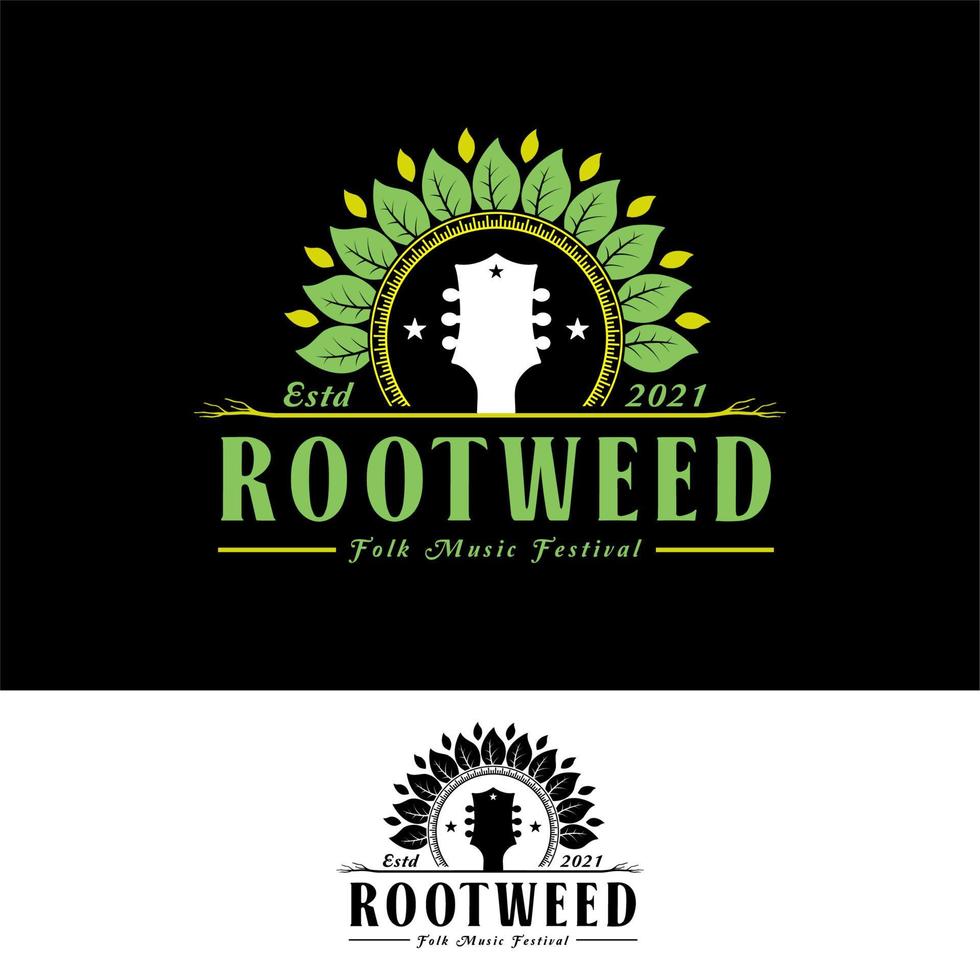Guitar Head Leaf And Root Logo For Folk Music Festival vector