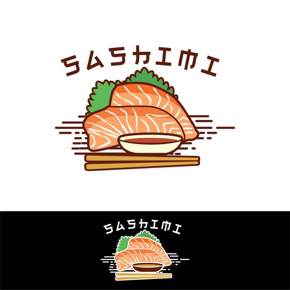 Sashimi logo, Japanese food raw meat vector