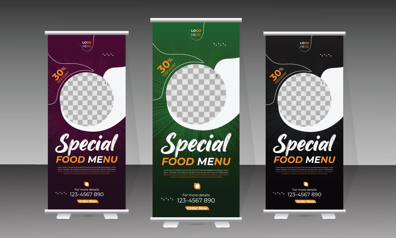 Food roll up banner design for restaurants and food menu template vector