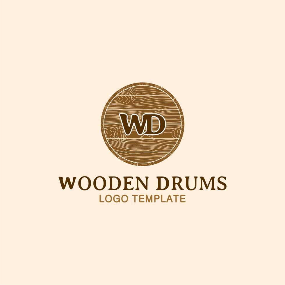 WD Wooden Drum Initials, Wood Grain Logo Design Inspiration vector