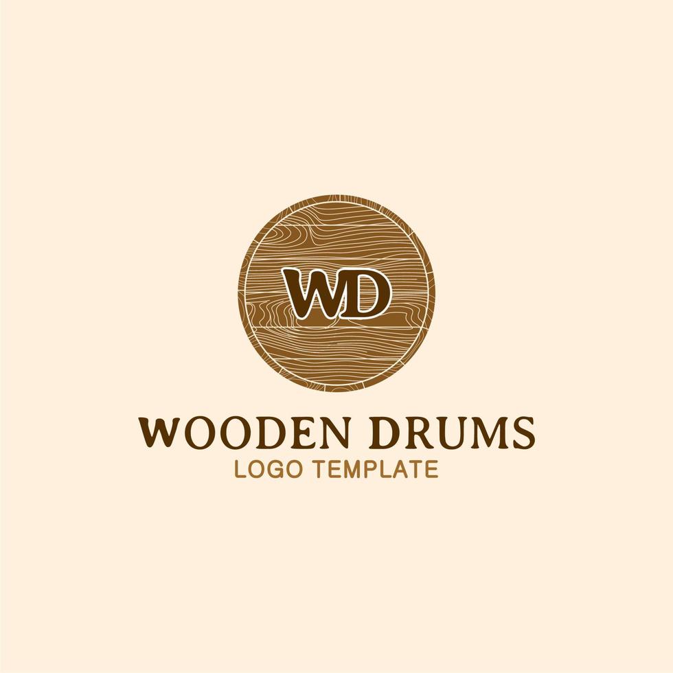 WD Wooden Drum Initials, Wood Grain Logo Design Inspiration vector