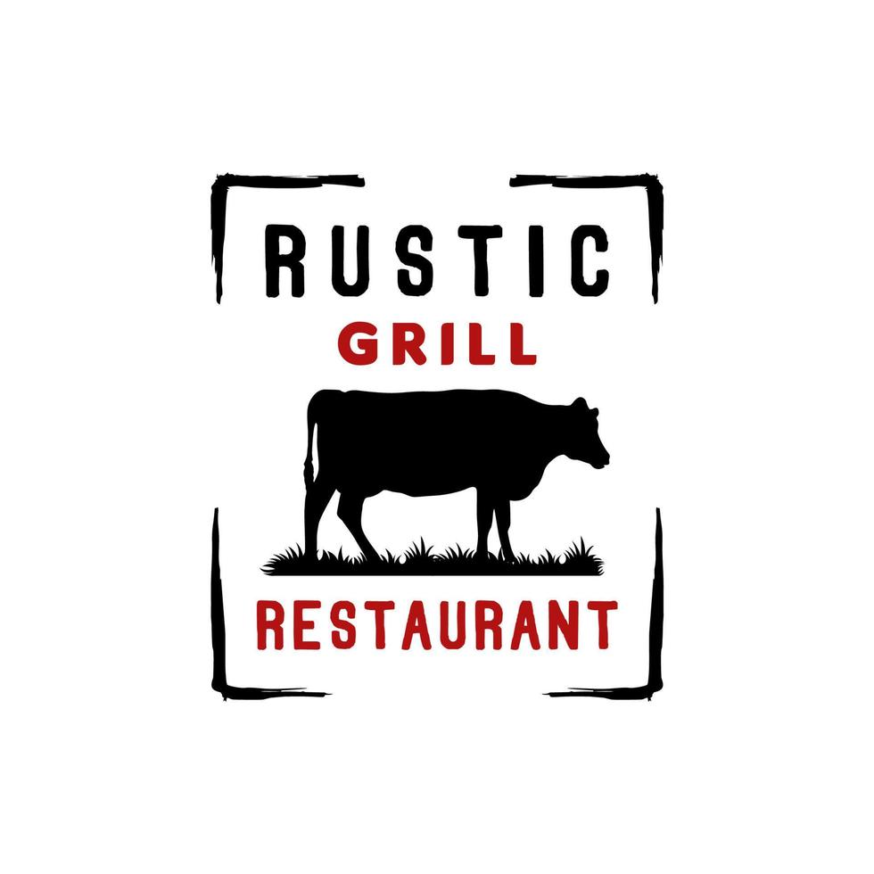 Angus Bull Cattle Farm Ranch Beef Grill Barbeque BBQ Logo Design Inspiration vector