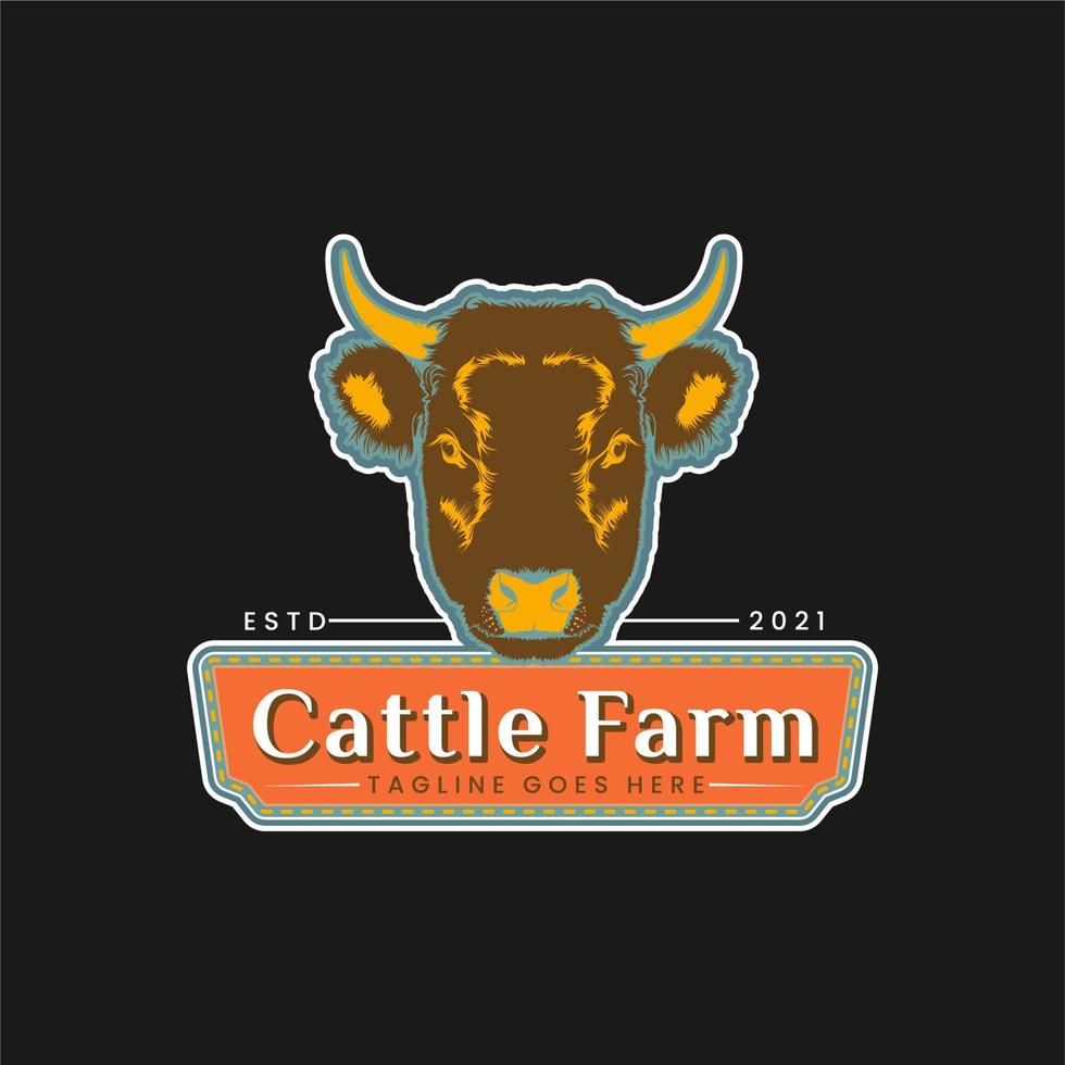 Cow Angus Bison Buffalo Farm Logo with Angus Cow Head Icon Design Inspiration vector