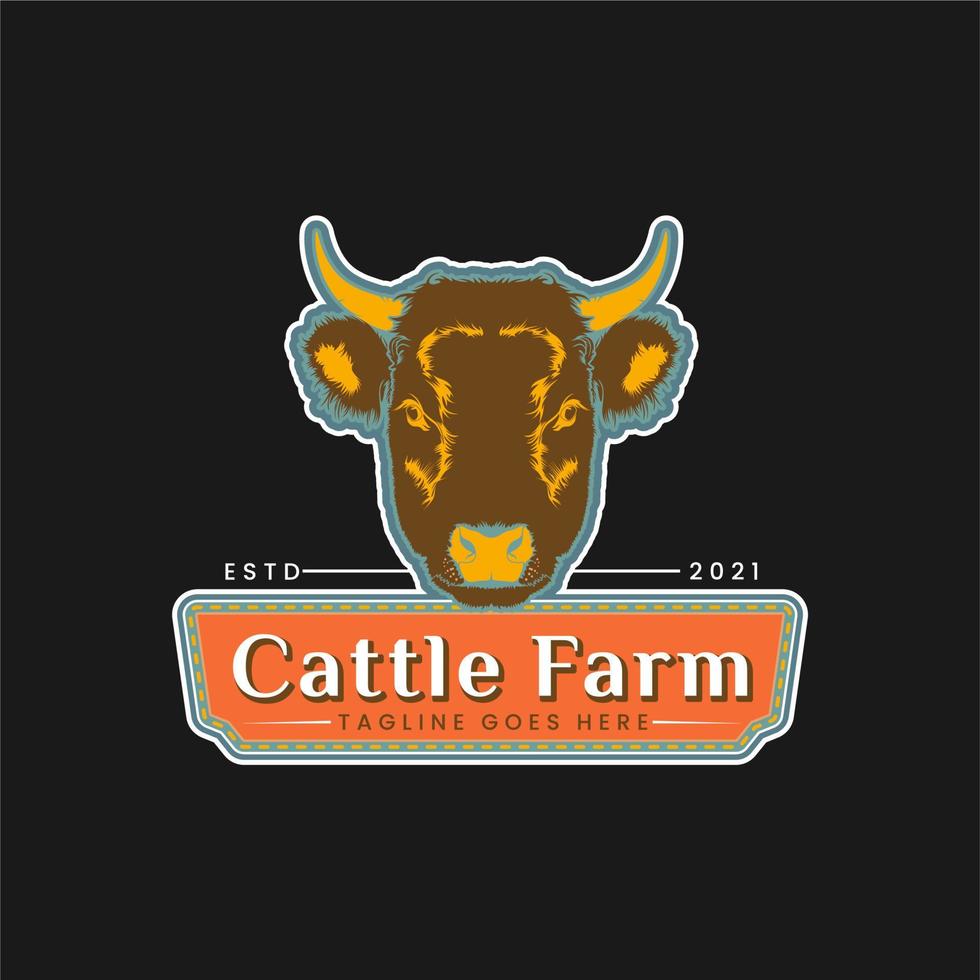 Cow Angus Bison Buffalo Farm Logo with Angus Cow Head Icon Design Inspiration vector