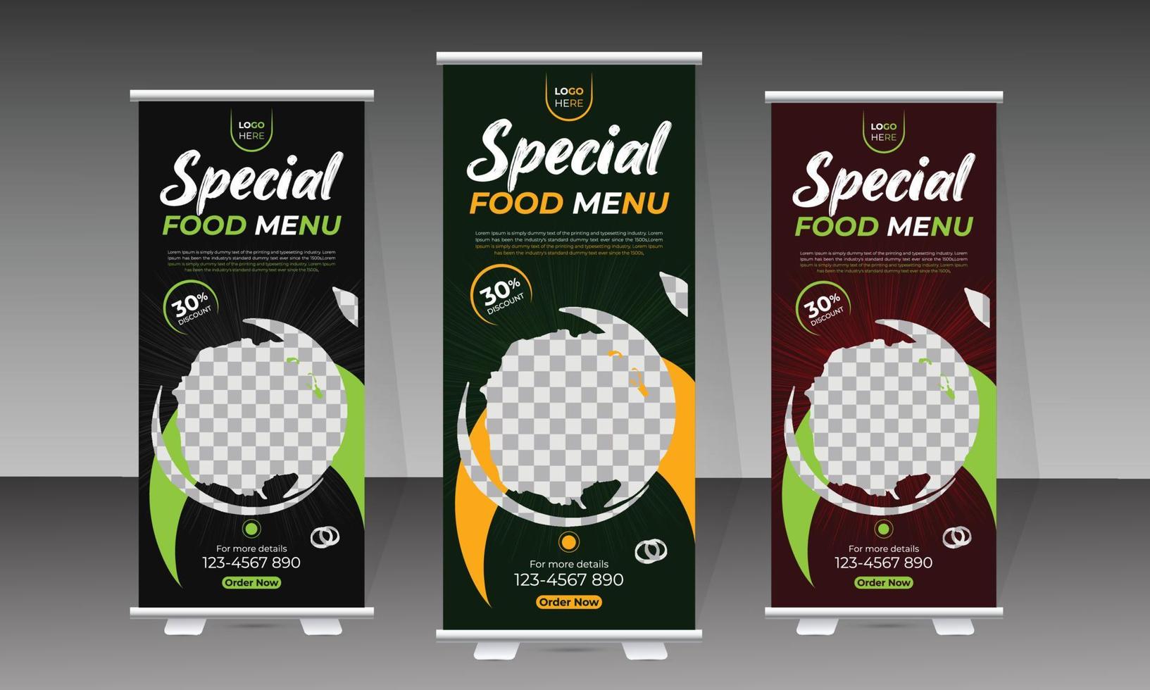 Delicious food roll up banner and food menu design template vector