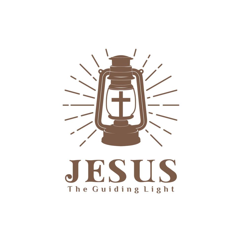 Jesus Christ Cross Lantern Illuminati Christian Church logo design inspiration vector