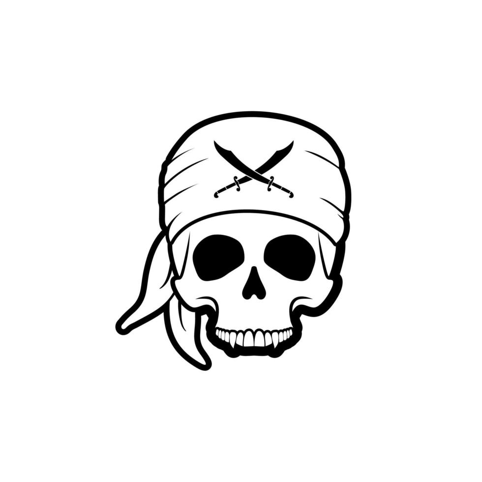 logotipo de calavera con bandana con inspiración de diseño de icono de espada vector