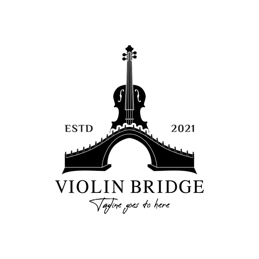 violín puente logo instrumento musical diseño inspiración vector