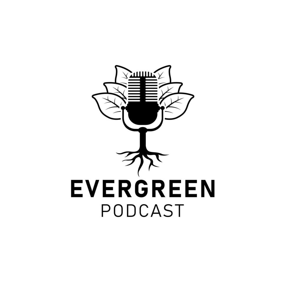 hoja de micrófono de micrófono y raíz para vector de diseño de logotipo de podcast empresarial