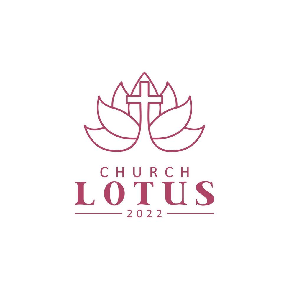 Lotus And Cross Minimalist Line Art For Church Or Christian Religion Logo vector