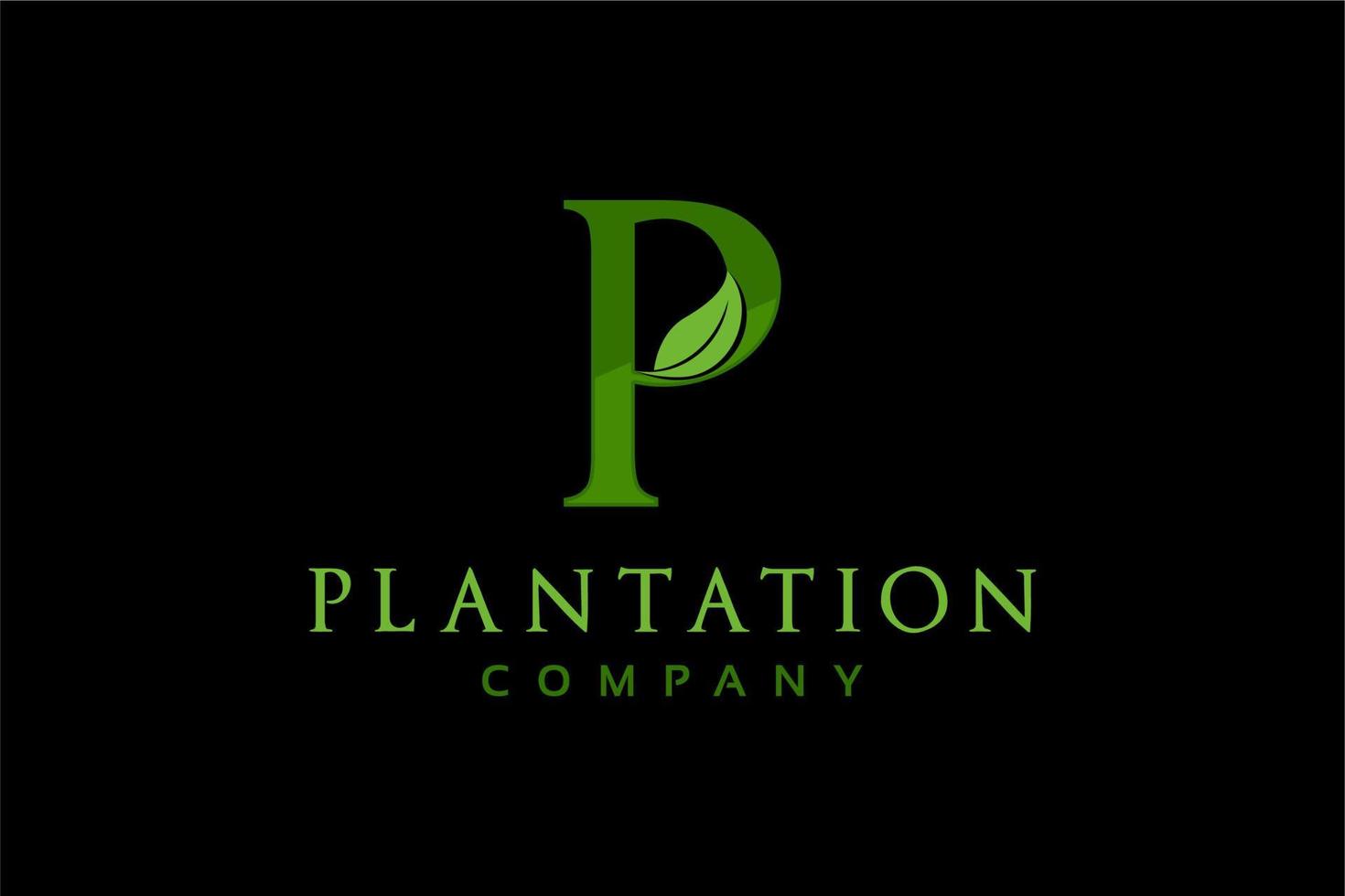 inicial elegante y moderna p con diseño de logotipo de hoja para planta, plantación vector