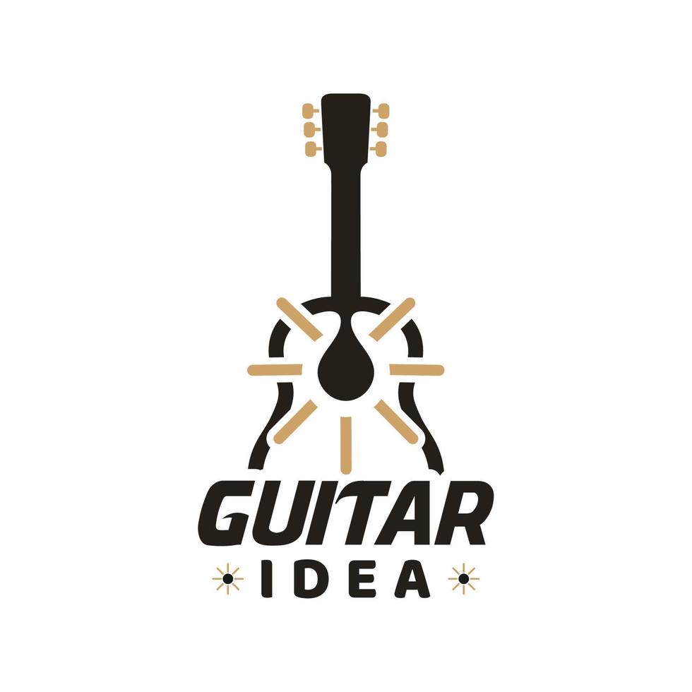 guitar idea logo with glowing light bulb vector