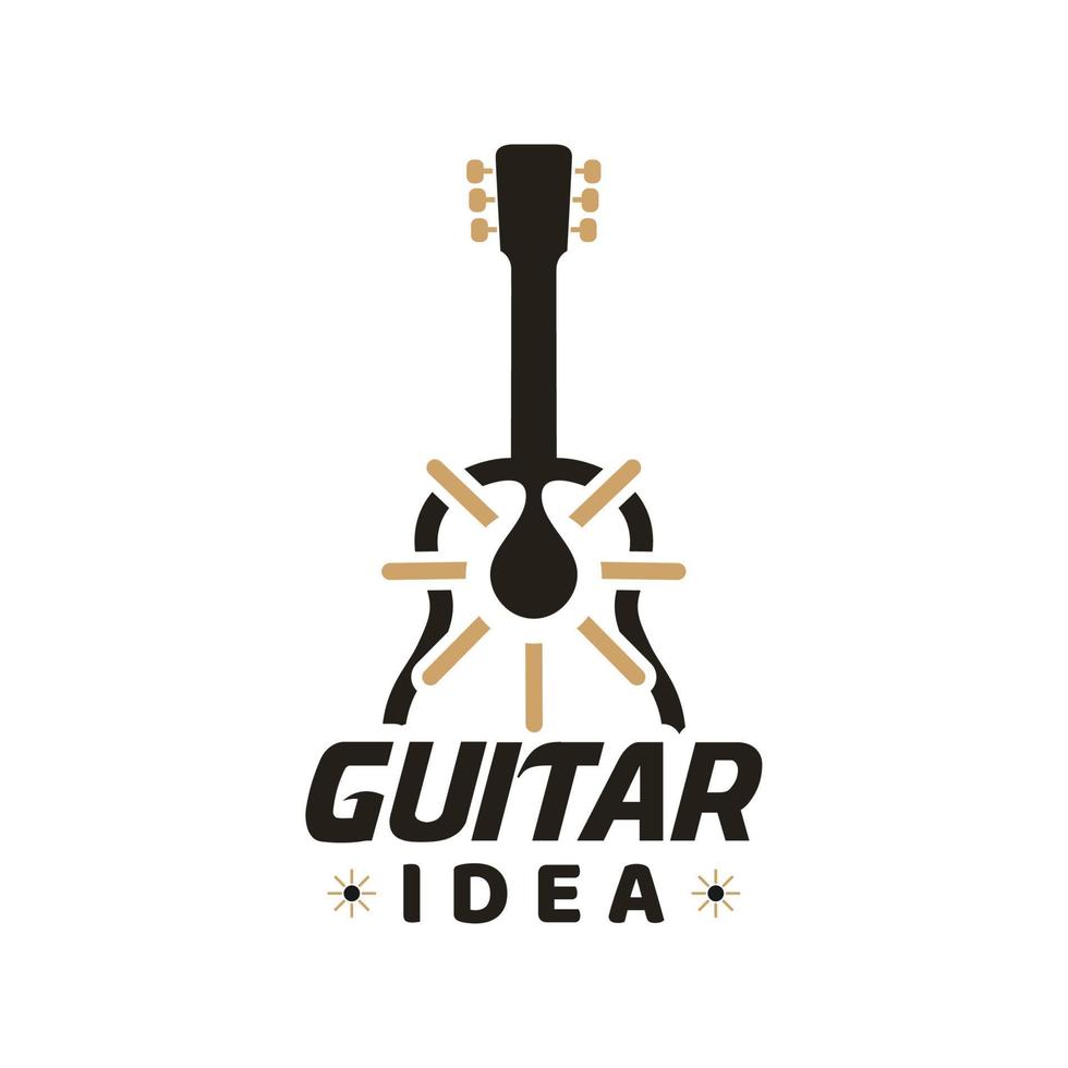 logotipo de idea de guitarra con bombilla incandescente vector