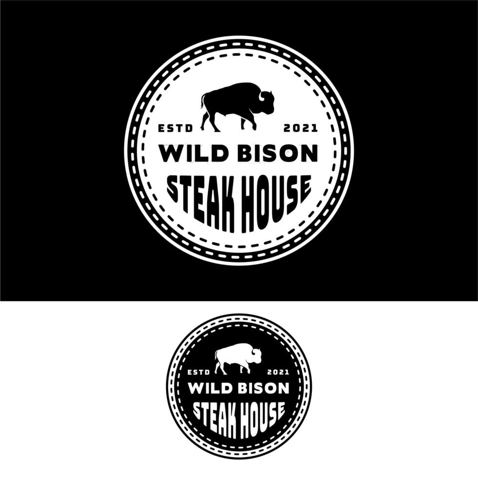 Bison Buffalo Angus Bull Steak House Stamp Logo Design vector