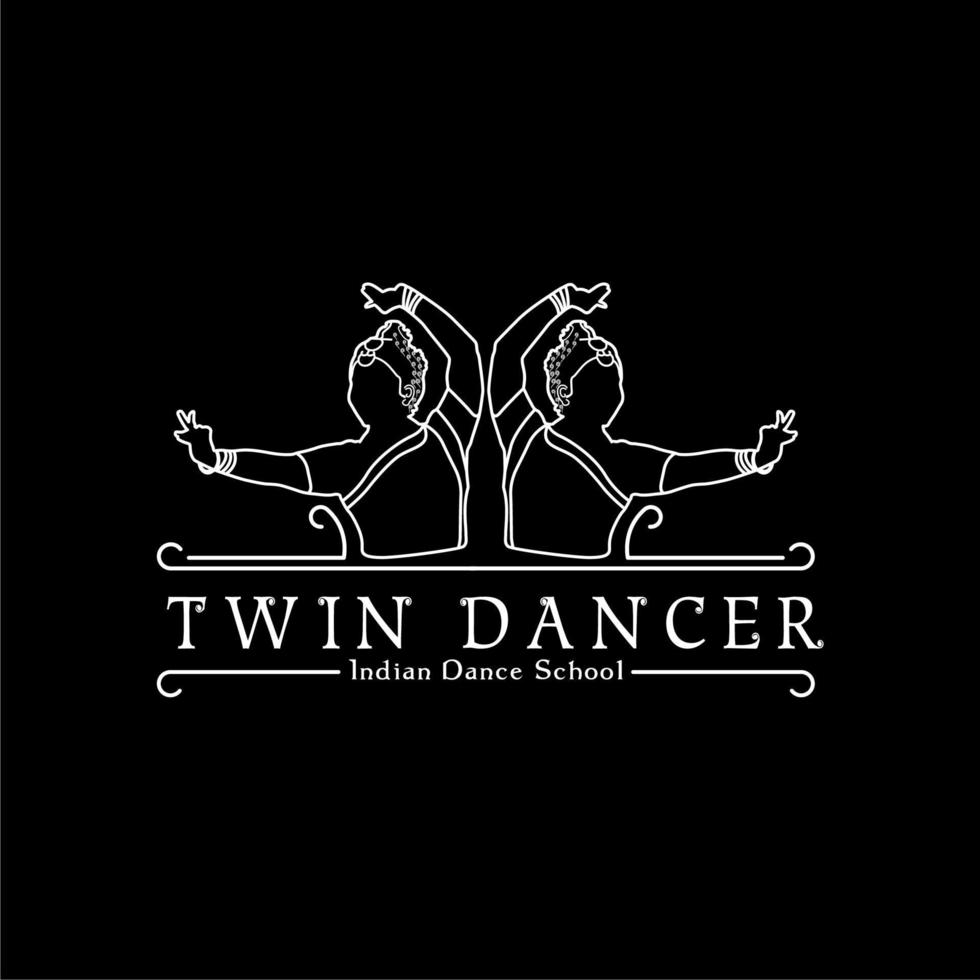 logotipo de bailarina india gemela, diseño monoline vector