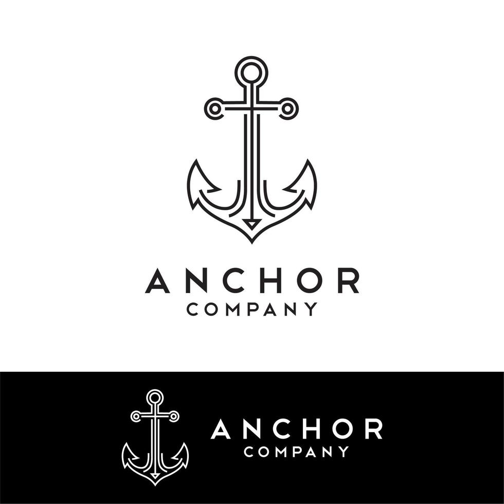 diseño de logotipo náutico de barco de ancla de arte de línea mono simple vector