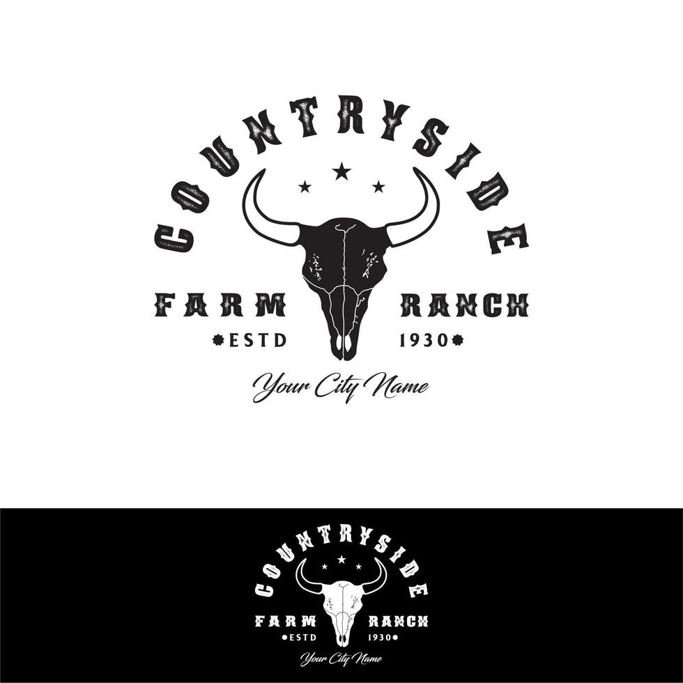 cráneo de vaca de búfalo de toro de cuernos largos para diseño de logotipo de país de rancho de granja de campo occidental vector