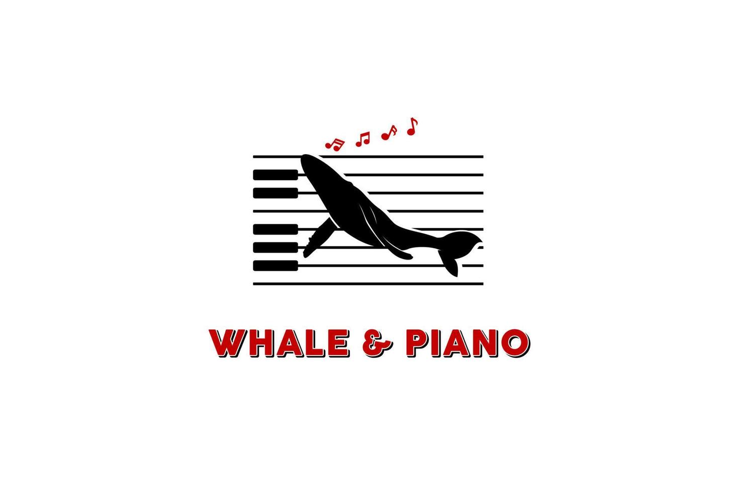 Singing Whale Piano Music Key Notes Silhouette logo design vector