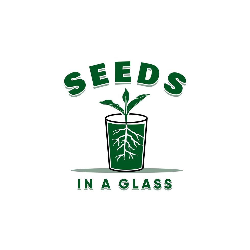 Growing Seed In A Glass Flower Plant Garden Farm logo design vector