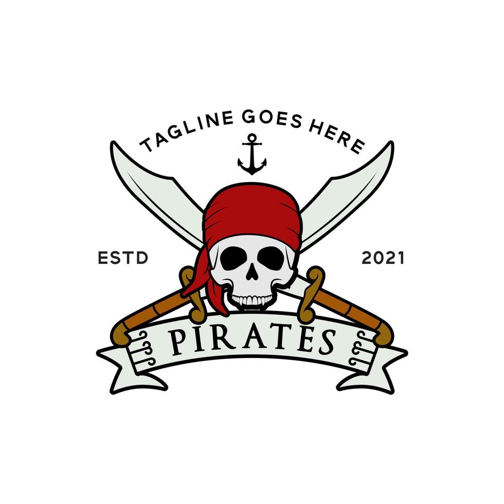 Pirates Skull with Crossing Swords Vintage Boat Ship Sailor logo Design Inspiration vector