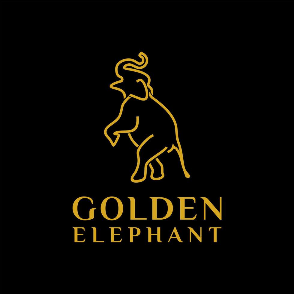 Elephant Logo Stand minimalist design, Golden Elephant Monoline Logo Design inspiration vector