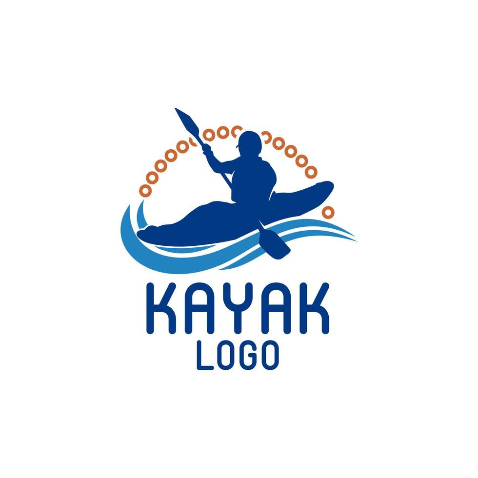 Kayak boat paddle pedal, silhouette of river stream kayaker logo design vector