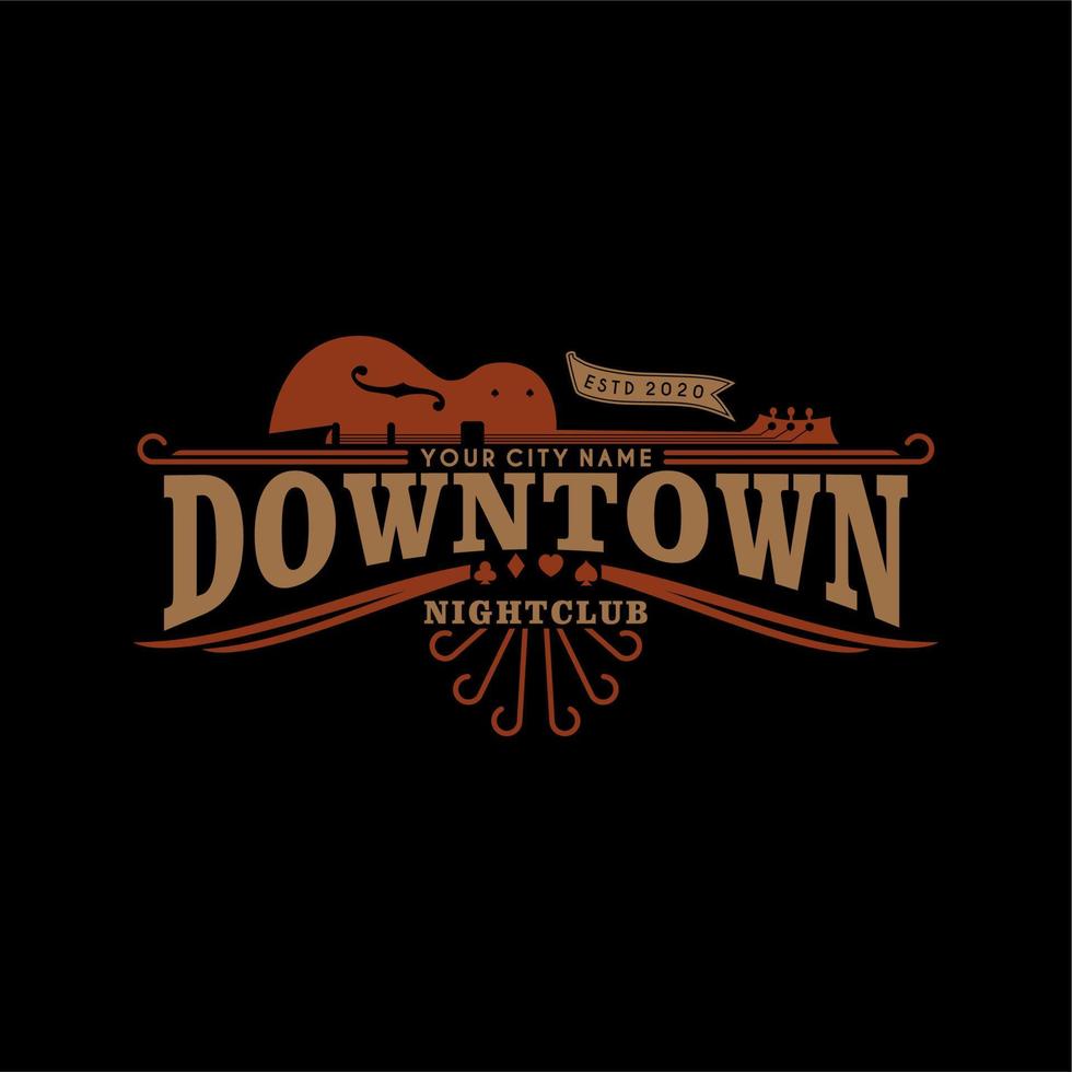 Downtown Nightclub Vintage Retro Logo, Western Logo Design vector