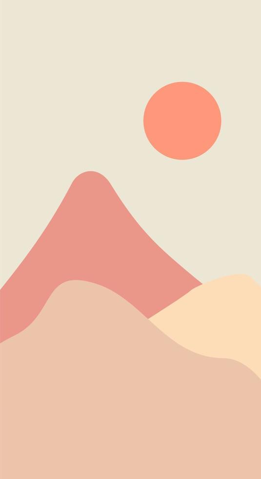 fondo estético contemporáneo abstracto con desierto, montañas, sol. tonos tierra, naranja quemado, colores terracota. decoración de pared bohemia. paisajes ambientados con amanecer, atardecer. tonos tierra, colores pastel. vector