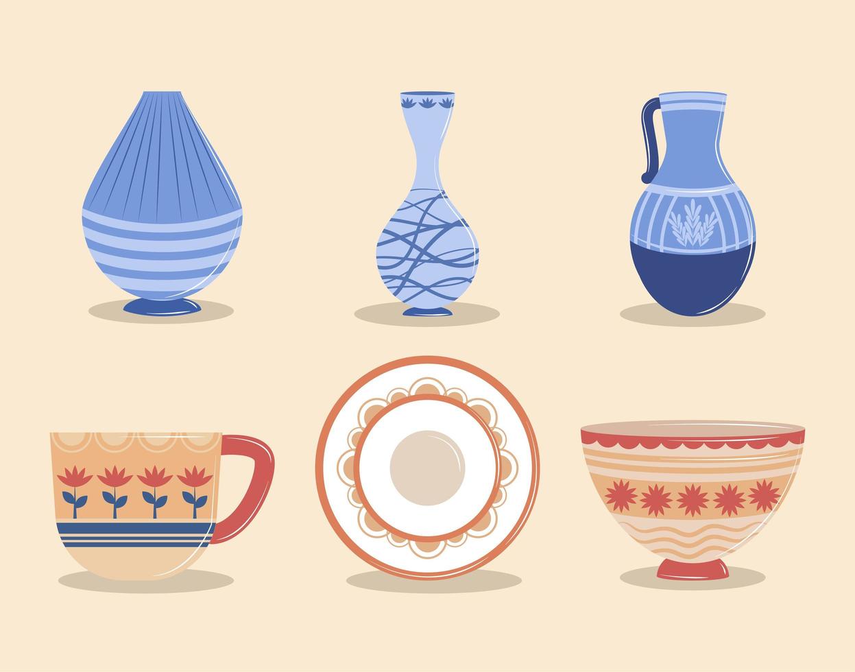 decorative pottery set vector