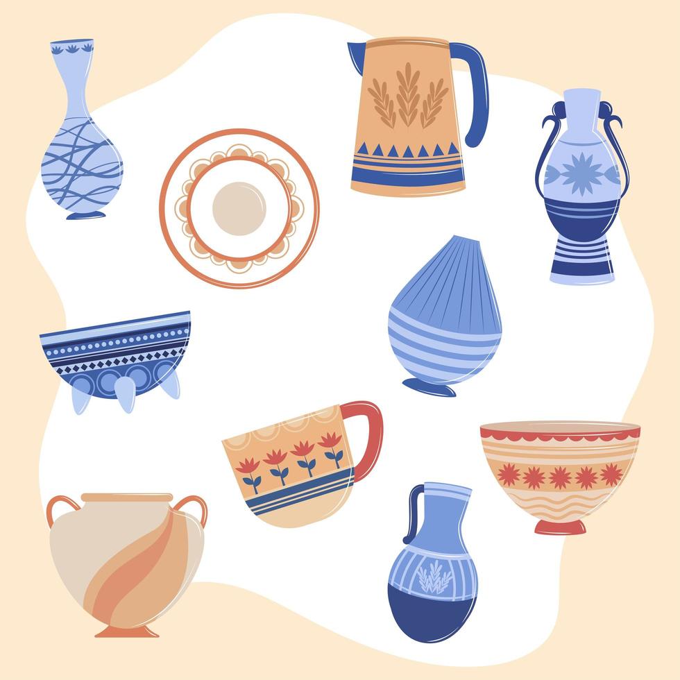 pottery vases and pitchers vector