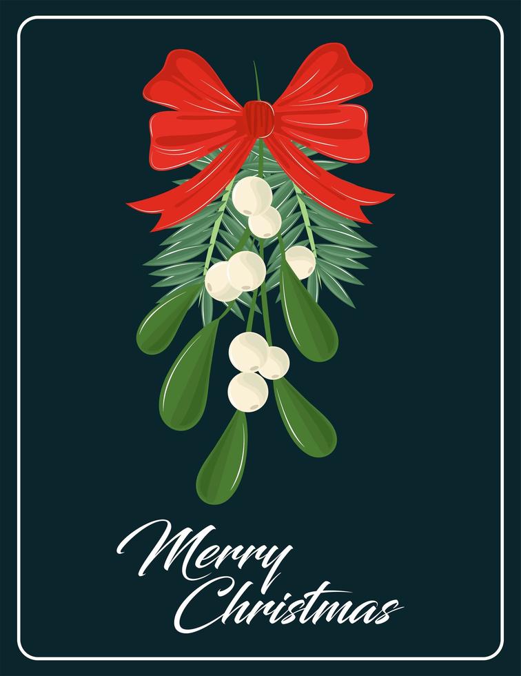 tarjeta de muérdago de feliz navidad vector